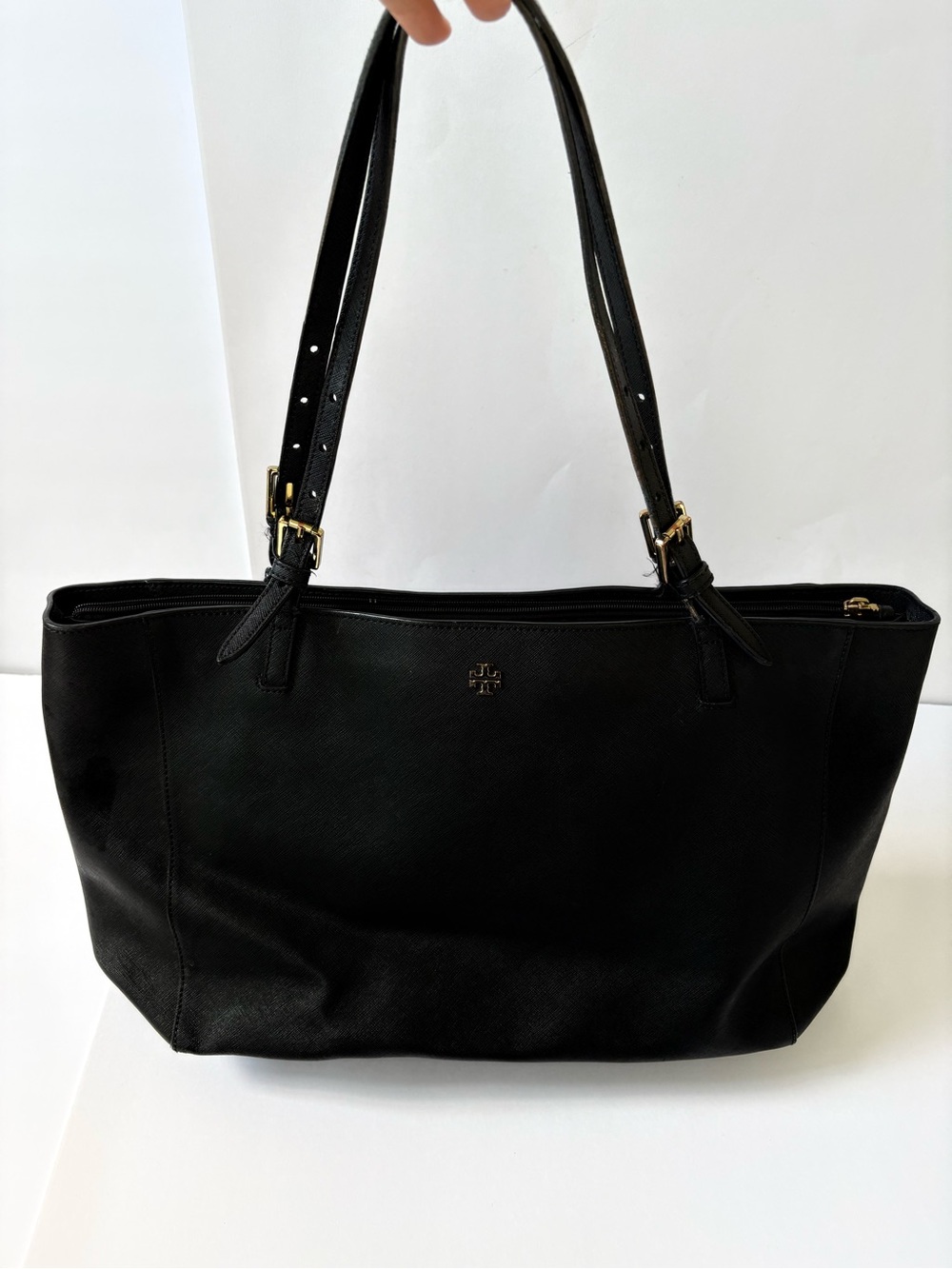 Tory Burch Flawed York Buckle Tote Bag In Black Saffiano Leather Career Academia